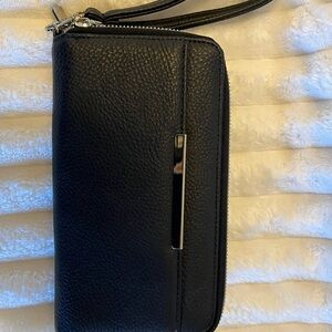 Black Leather Wristlet Dual Wallet
